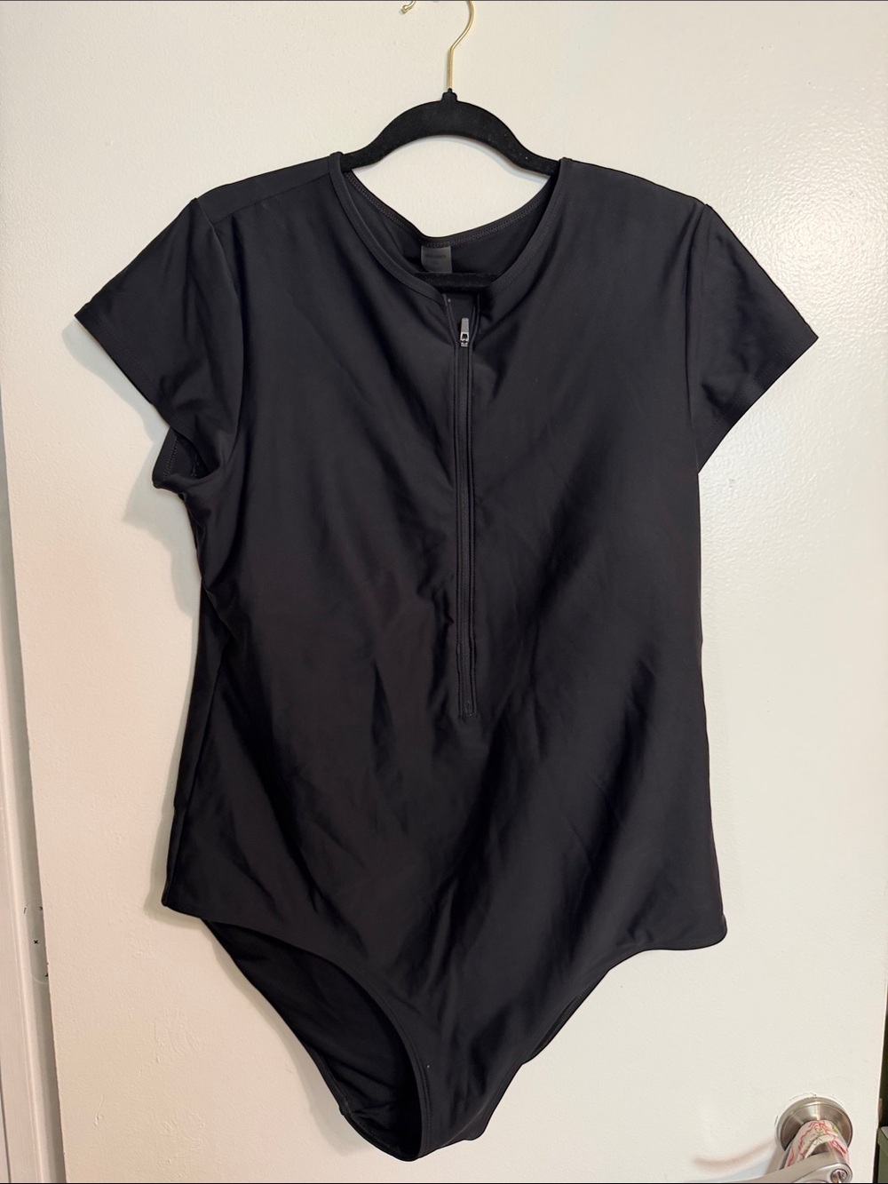 Old Navy Black Short-Sleeve Zip-Front One-Piece Swimsuit